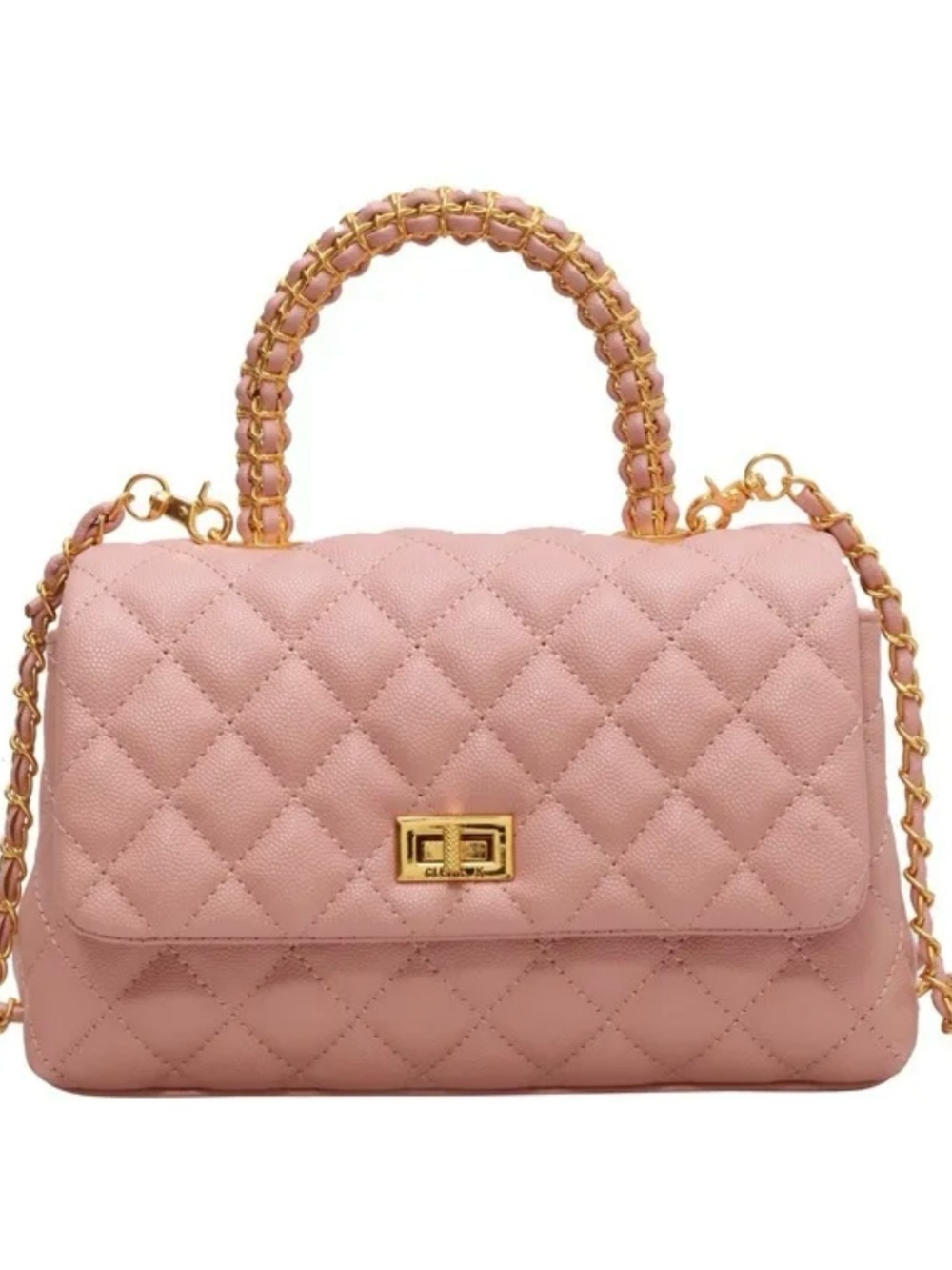 NWOT Quilted Pink Top-Handle Shoulder Bag with Gold Chain Hardware